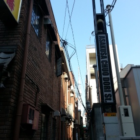 view of Skytree through a small street in Asakusa